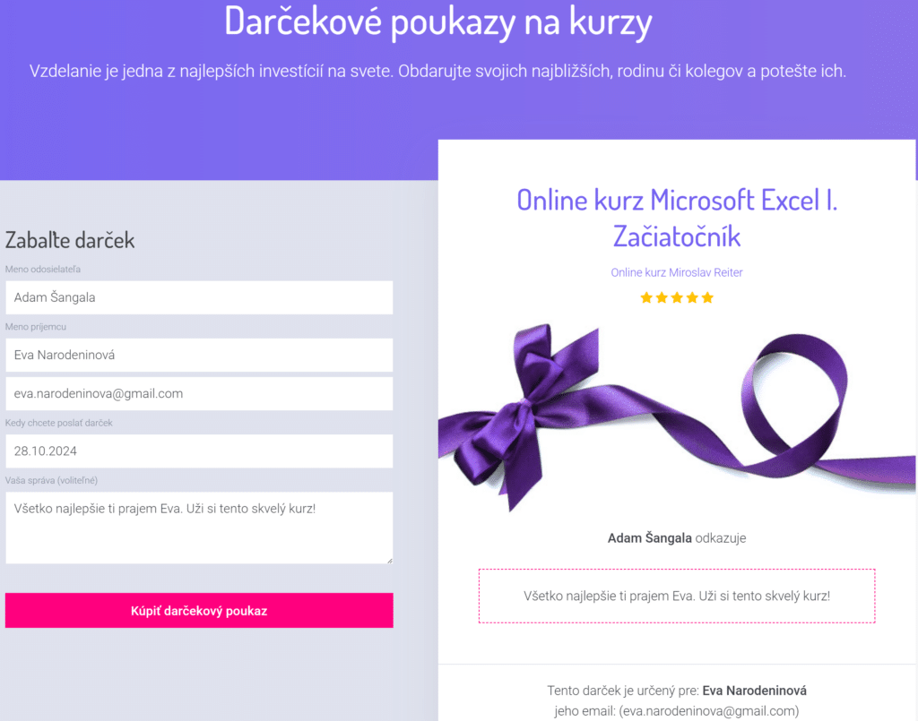 vita darčekový poukaz voucher darovanie kurzu poslanie