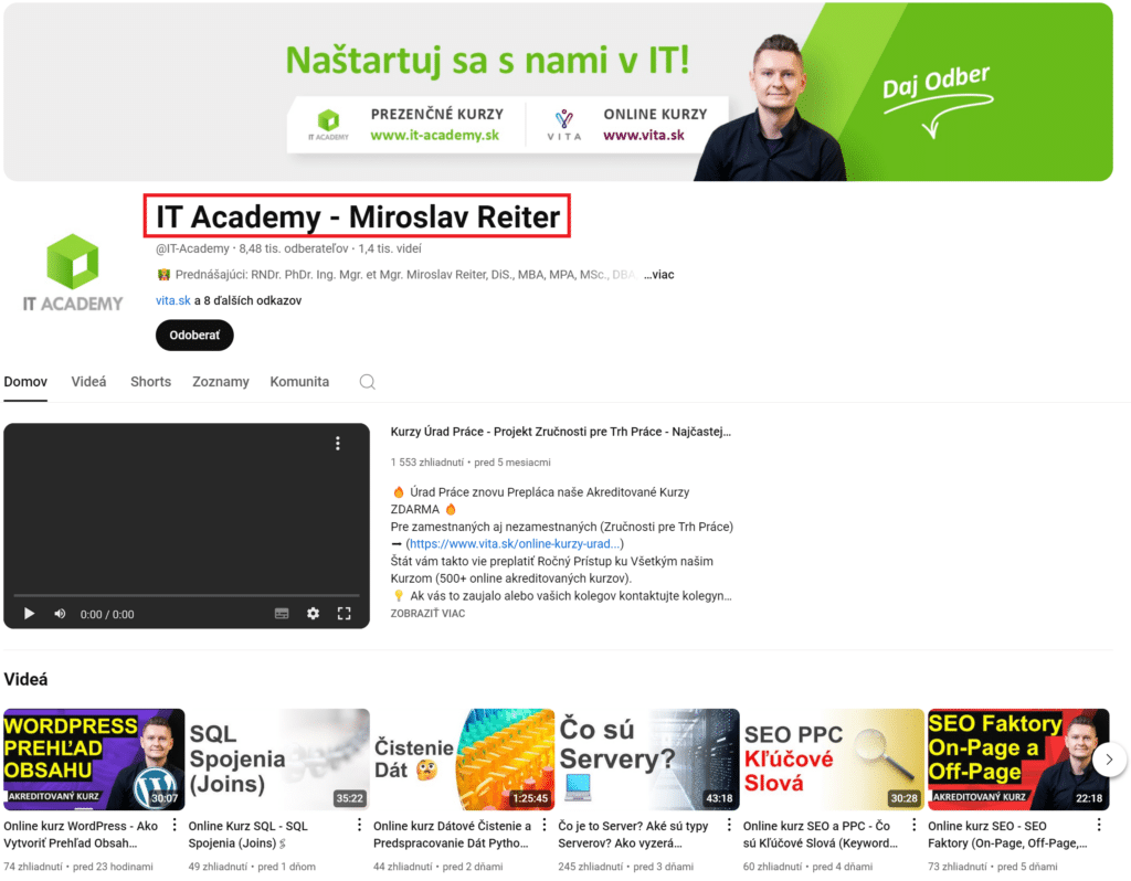 youtube kanál it a ademy