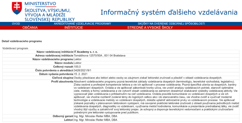 akreditovaný online kurz lektor vita
