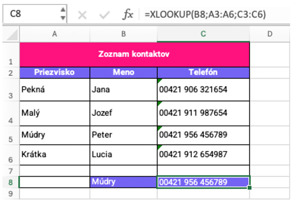 microsoft excel funkcia xlookup použitie vzorec